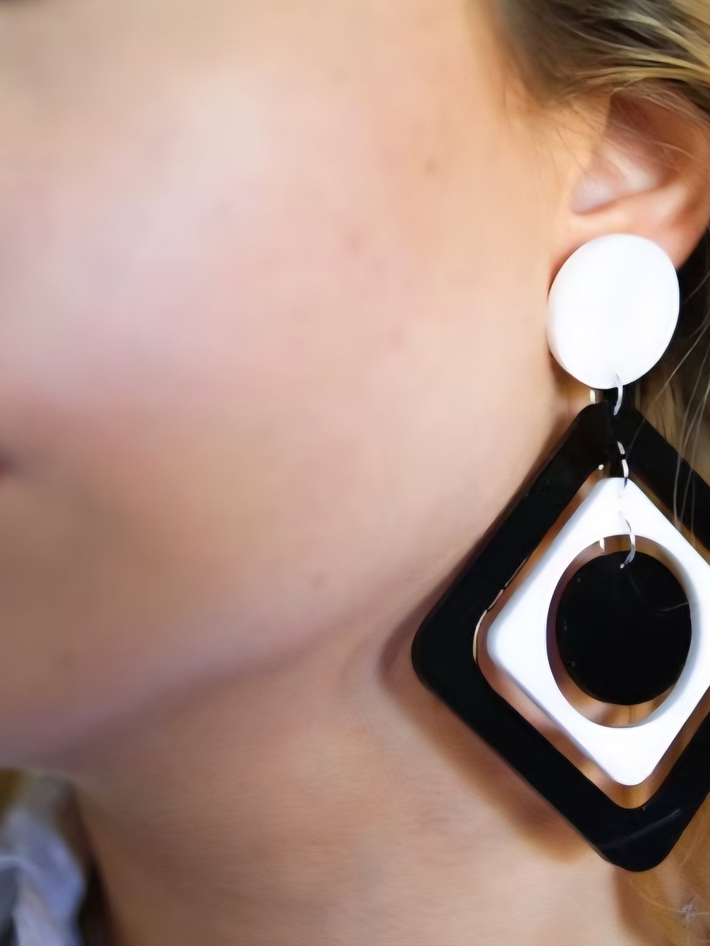 Modern Geometric Black and White Drop Earrings - Women Jewelry
